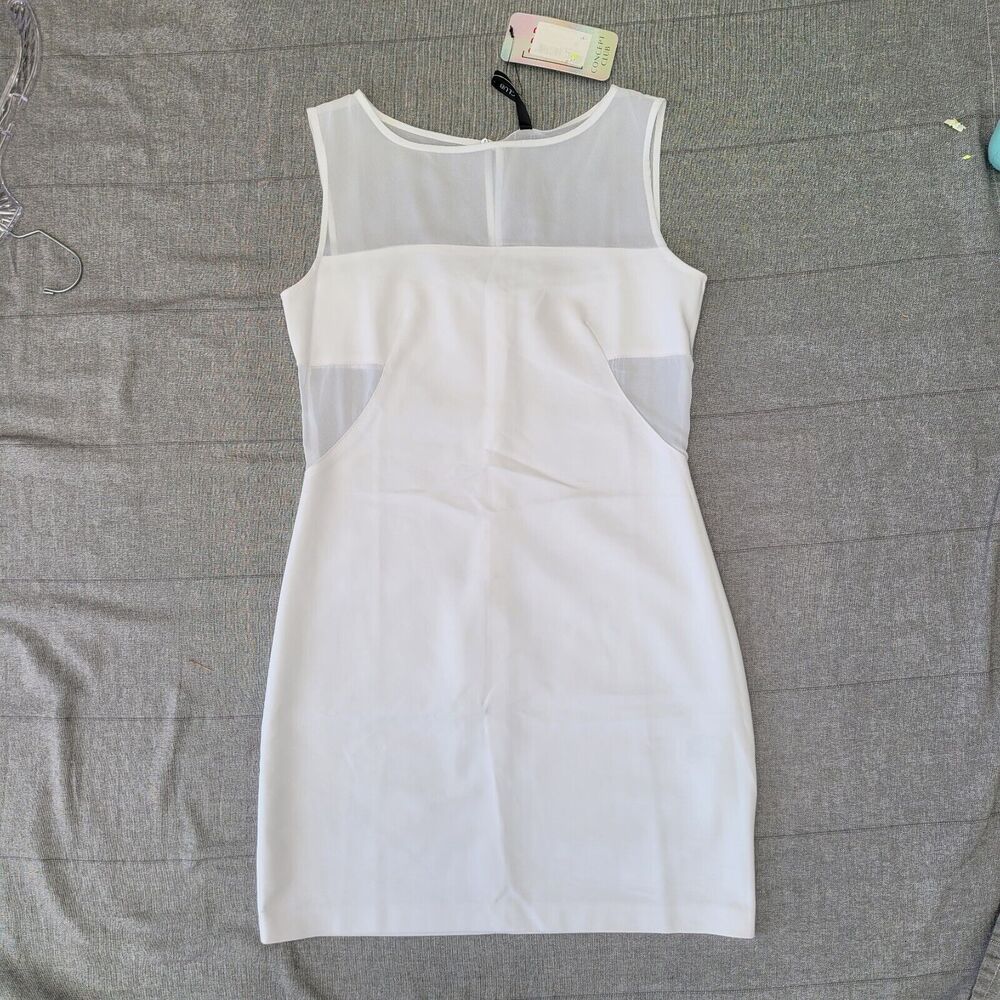 NWT Concept Club White Dress with Sheer Chest & Body Panels - Size S Cotton Blnd
